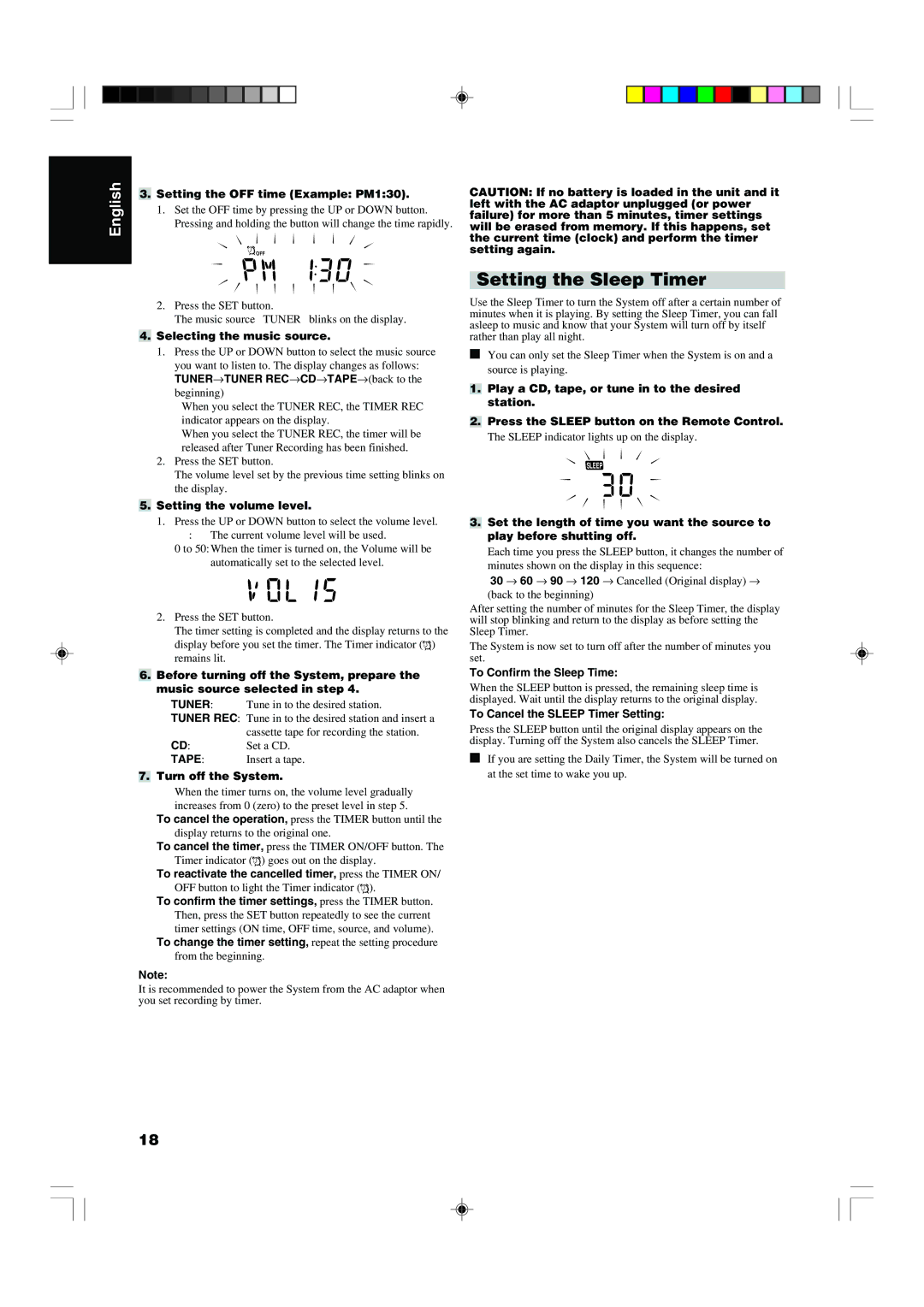 JVC RS-WP1WT manual Setting the Sleep Timer 