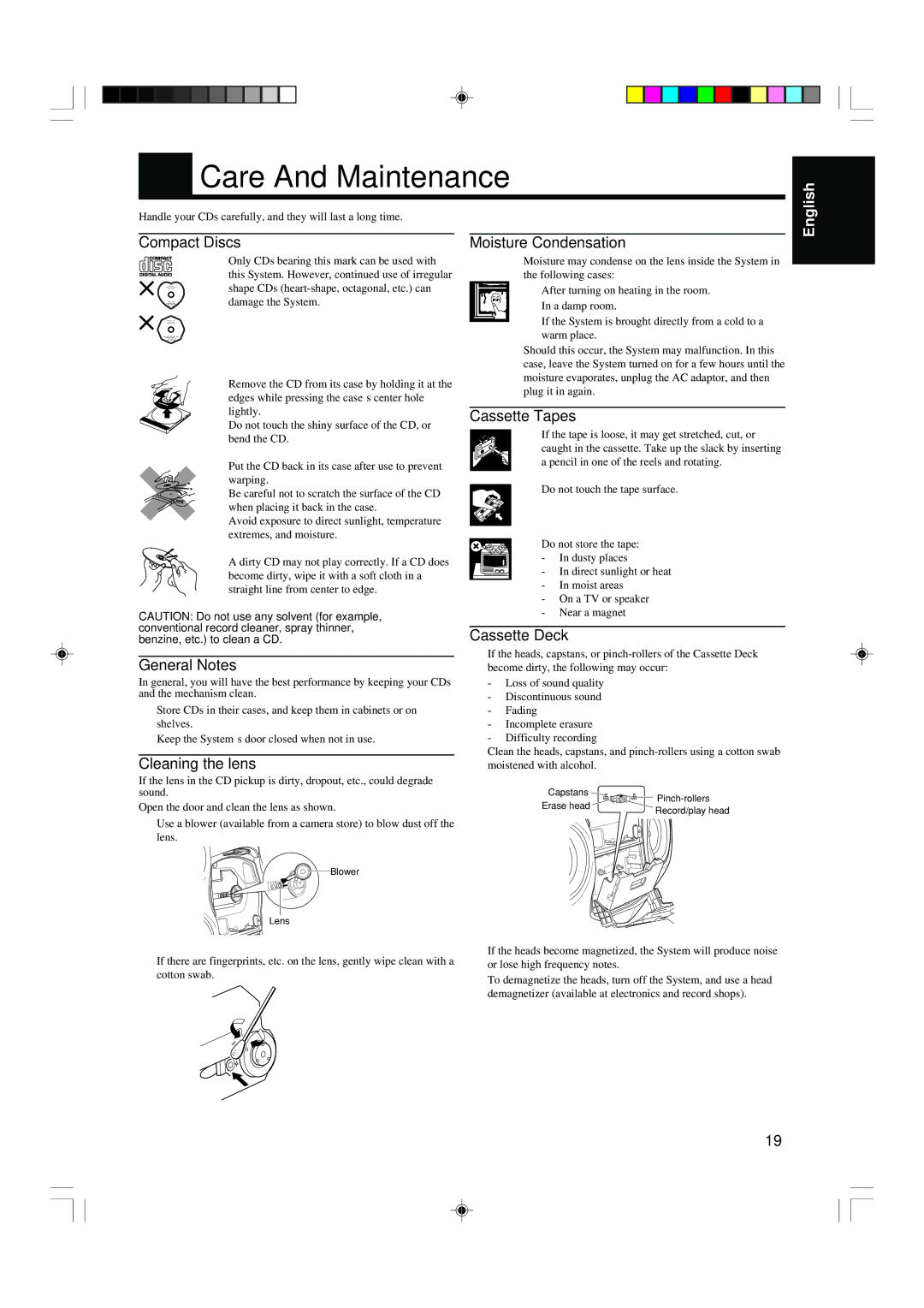 JVC RS-WP1WT manual Care And Maintenance 