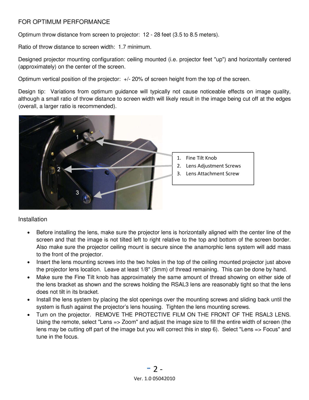 JVC RSAL3 manual For Optimum Performance, Installation 