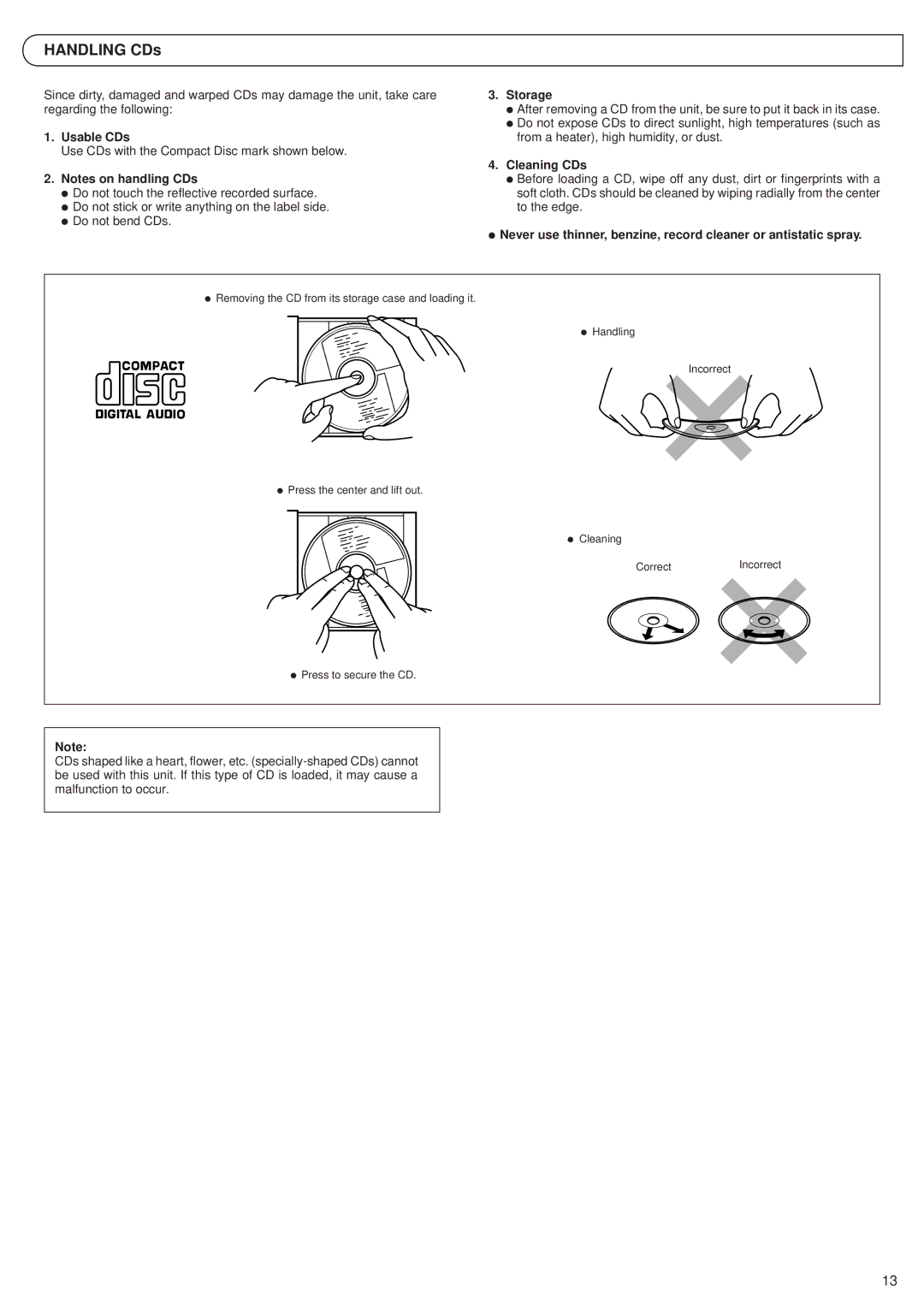 JVC RV-B55 LTD, RV-B55 BU, RV-B55 GY manual Usable CDs, Storage, Cleaning CDs 