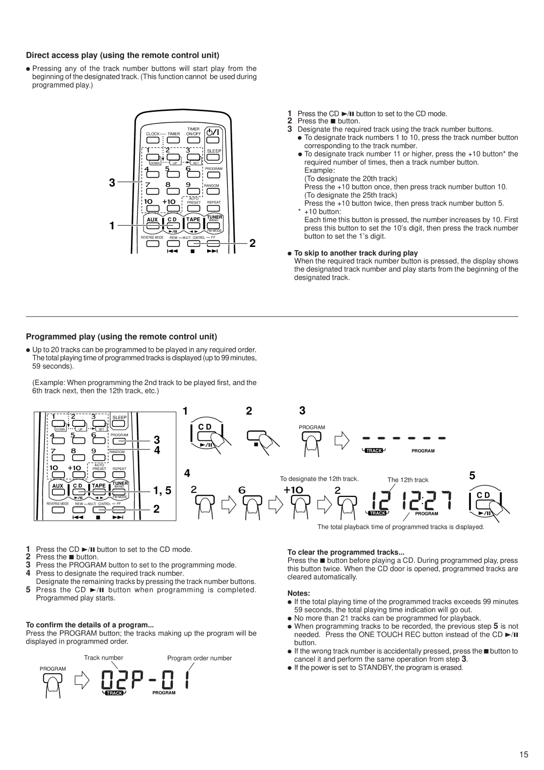 JVC RV-B55 BU, RV-B55 LTD Direct access play using the remote control unit, Programmed play using the remote control unit 