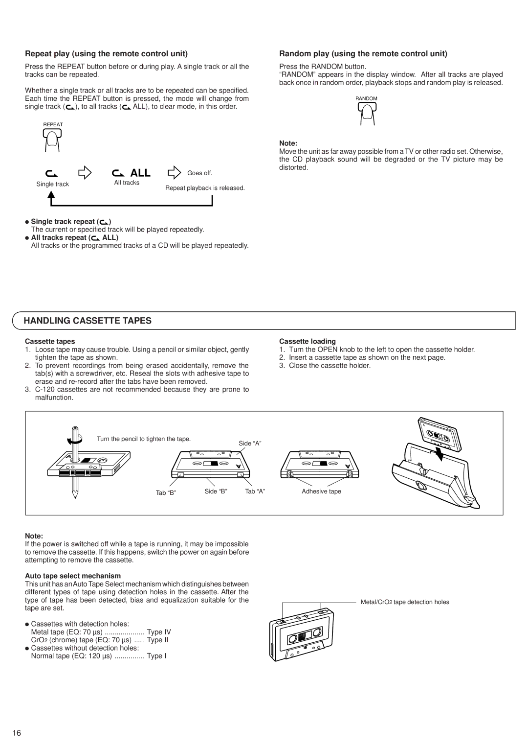 JVC RV-B55 LTD, RV-B55 BU, RV-B55 GY manual Handling Cassette Tapes, Repeat play using the remote control unit 