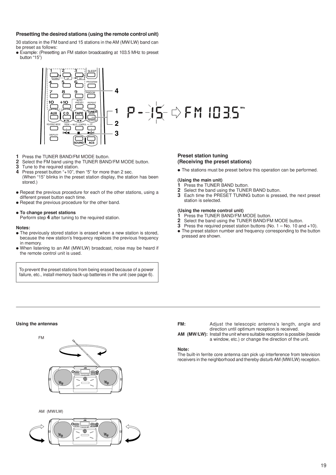 JVC RV-B55 LTD manual Preset station tuning Receiving the preset stations, To change preset stations, Pressed are shown 