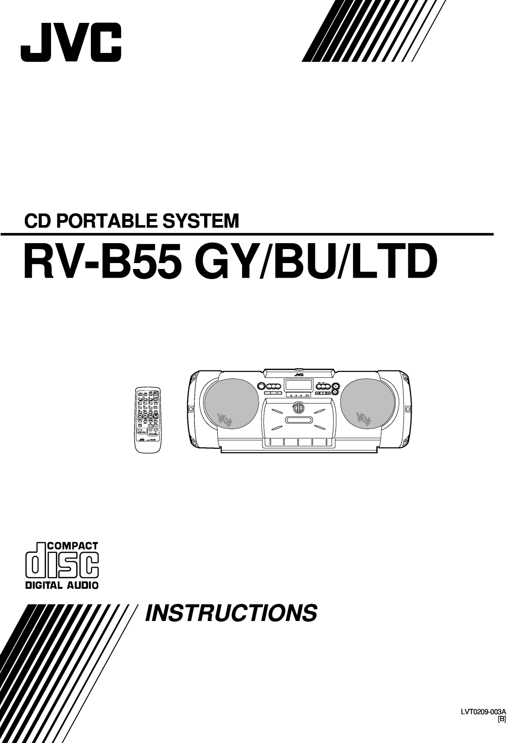 JVC RV-B55 LTD manual Instructions, Cd Portable System, LVT0209-003AB, Ahb Pro Volume, Sleep, Aux C D Tape, Tuner, Sound 