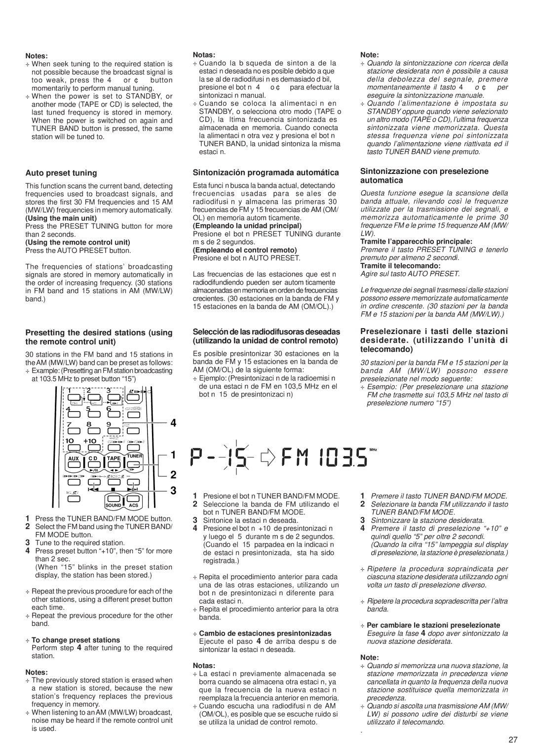 JVC RV-B55 GY/BU/LTD Auto preset tuning, Sintonización programada automática, Sintonizzazione con preselezione automatica 