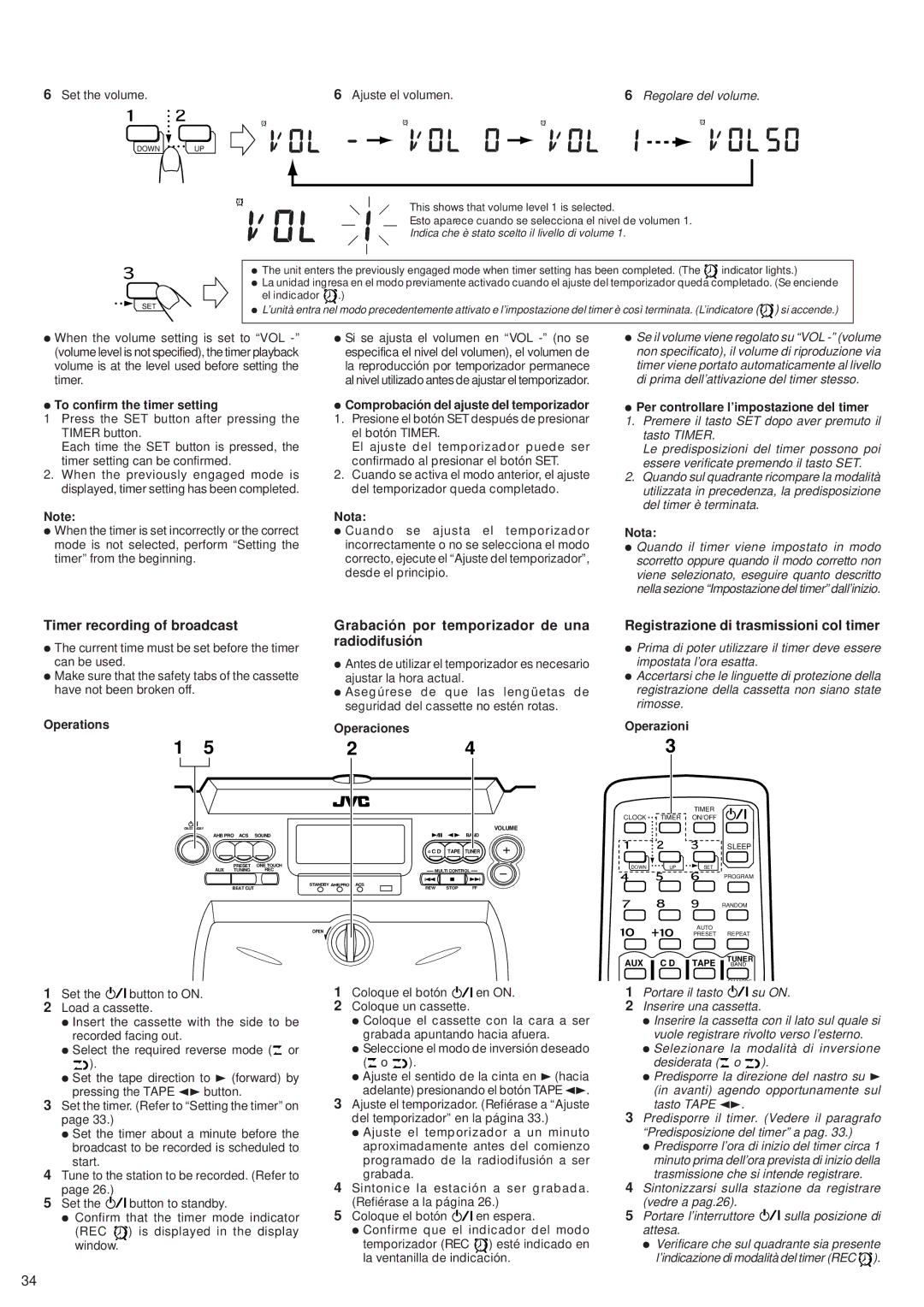 JVC RV-B55 GY/BU/LTD manual Timer recording of broadcast, Grabación por temporizador de una radiodifusión 