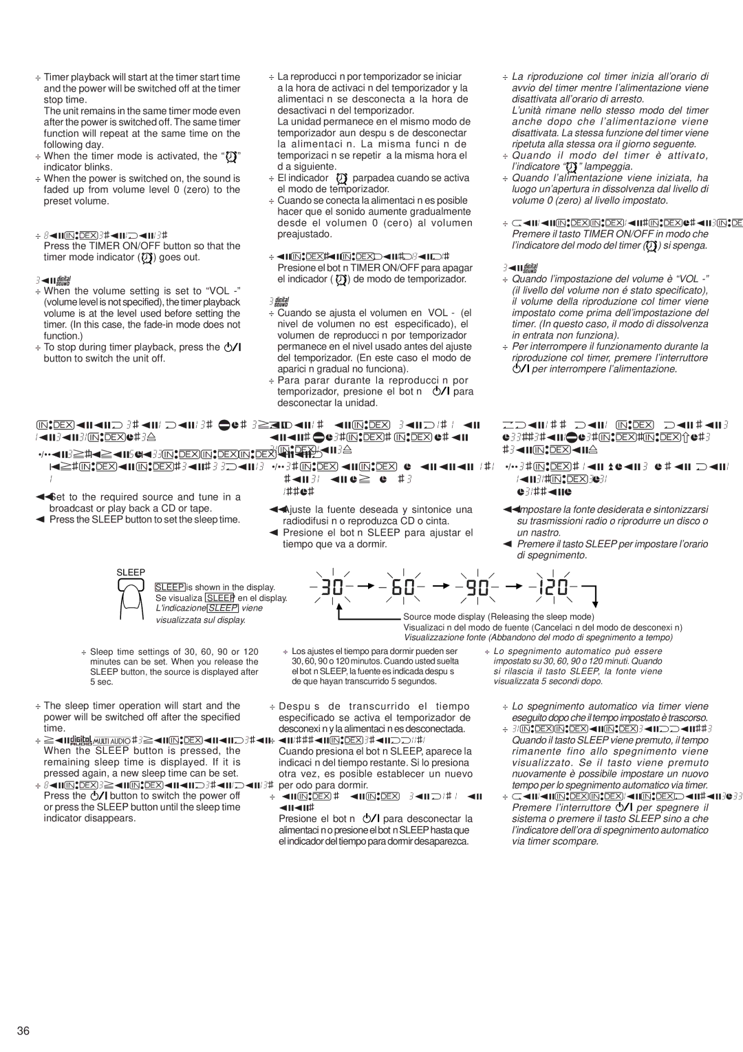 JVC RV-B55 GY/BU/LTD manual Checking the sleep time, To cancel the sleep timer operation, Controllo del tempo specificato 