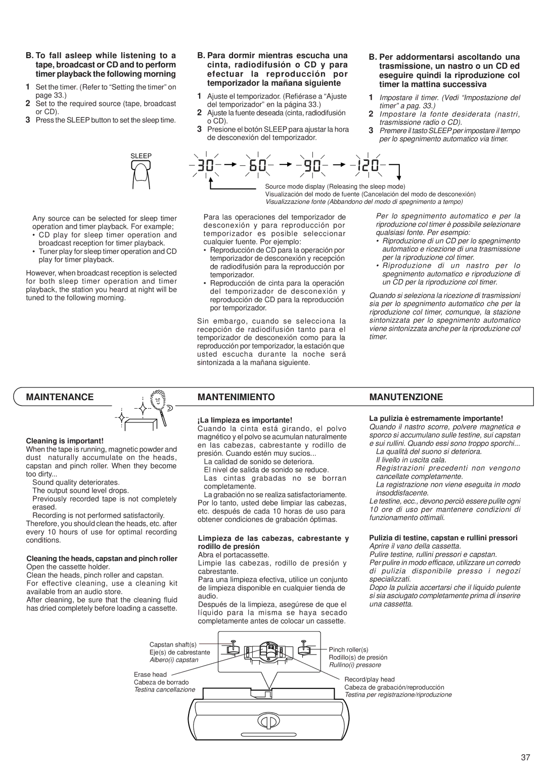 JVC RV-B55 GY/BU/LTD manual Maintenance, Mantenimiento, Manutenzione 