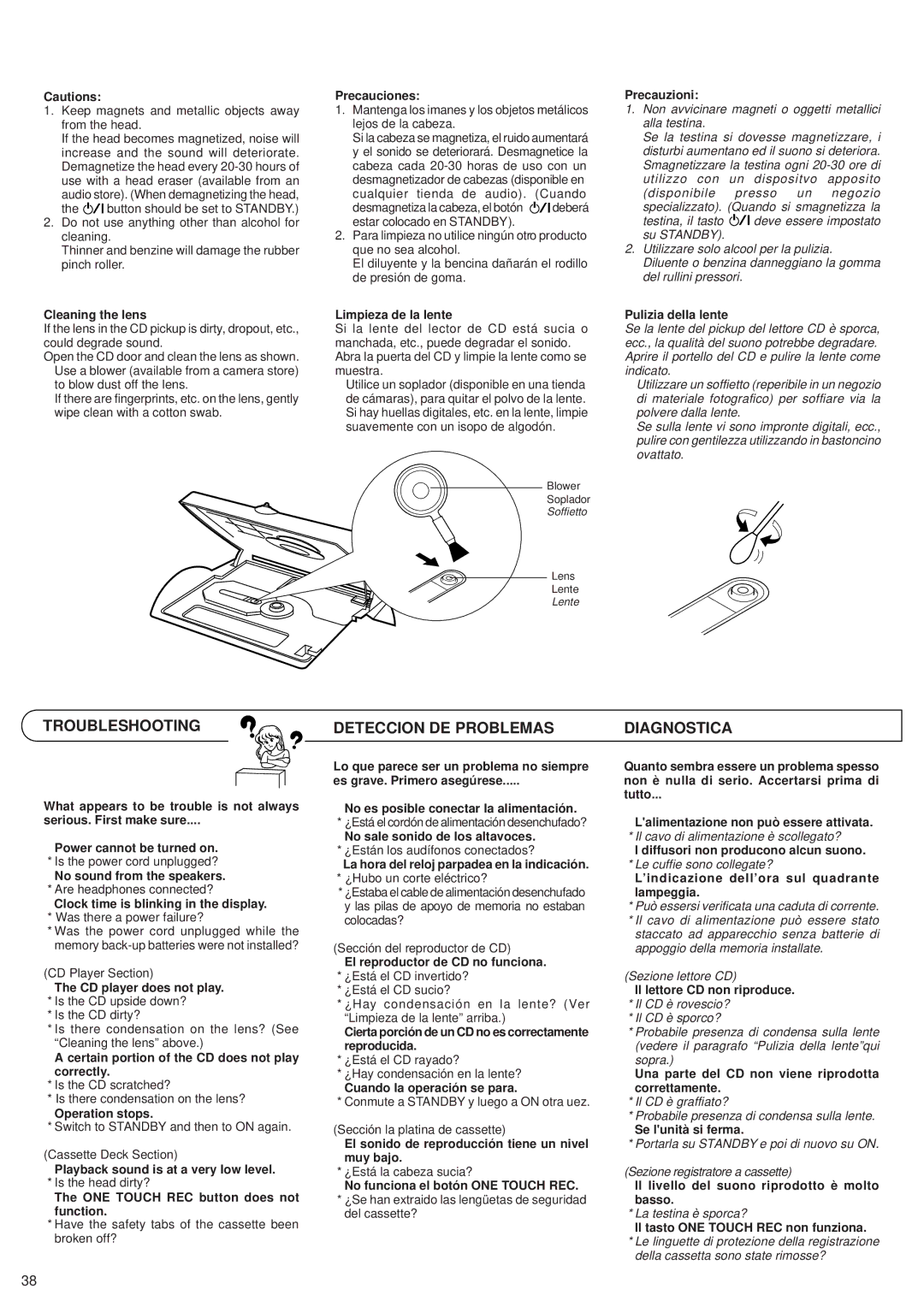 JVC RV-B55 GY/BU/LTD manual Troubleshooting, Deteccion DE Problemas, Diagnostica 