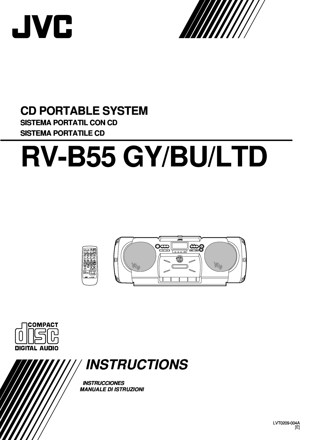 JVC RV-B55 GY/BU/LTD manual Instrucciones Manuale Di Istruzioni, RV-B55GY/BU/LTD, Instructions, Cd Portable System, Sleep 
