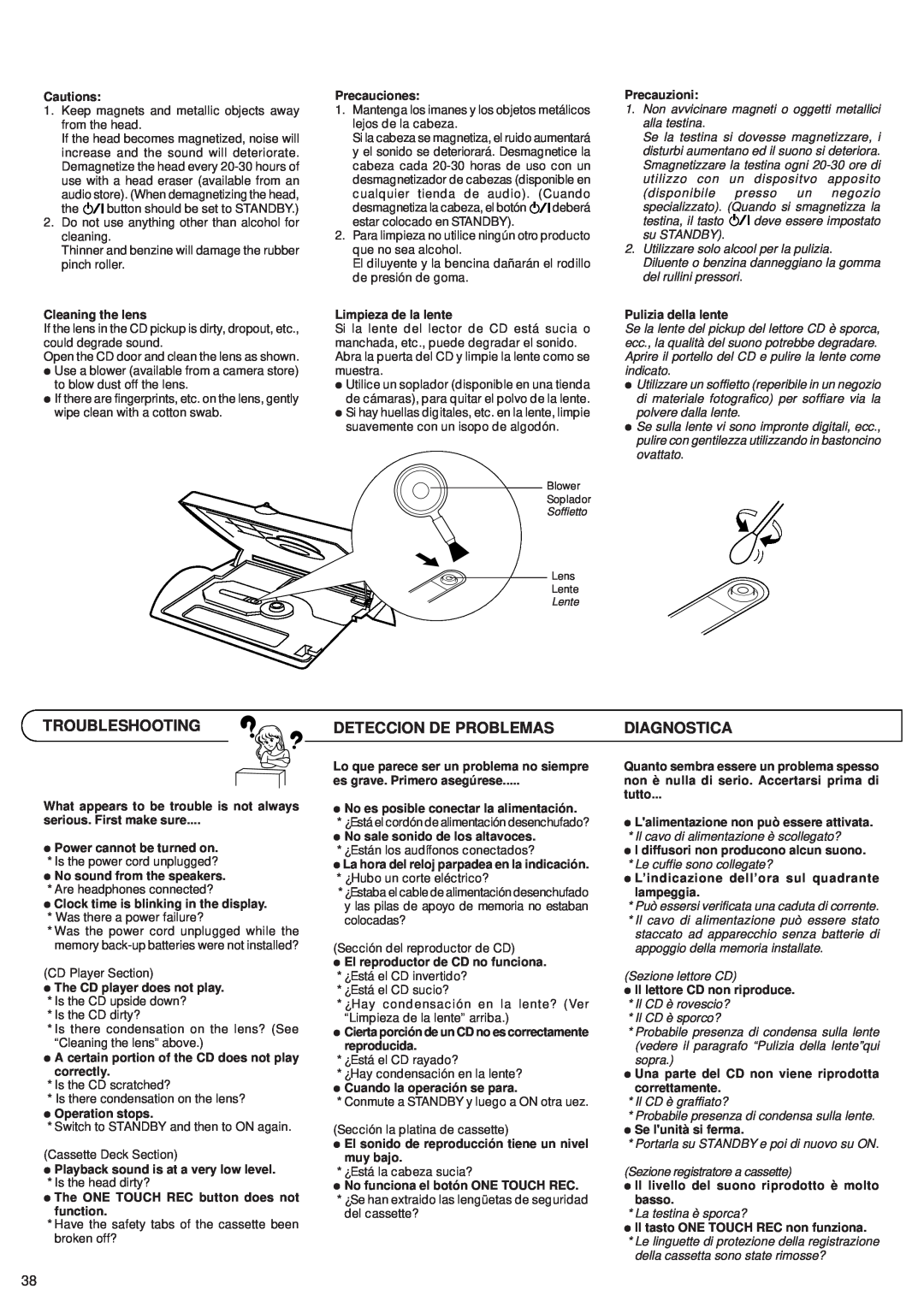 JVC RV-B55 GY/BU/LTD manual Troubleshooting, Deteccion De Problemas, Diagnostica 