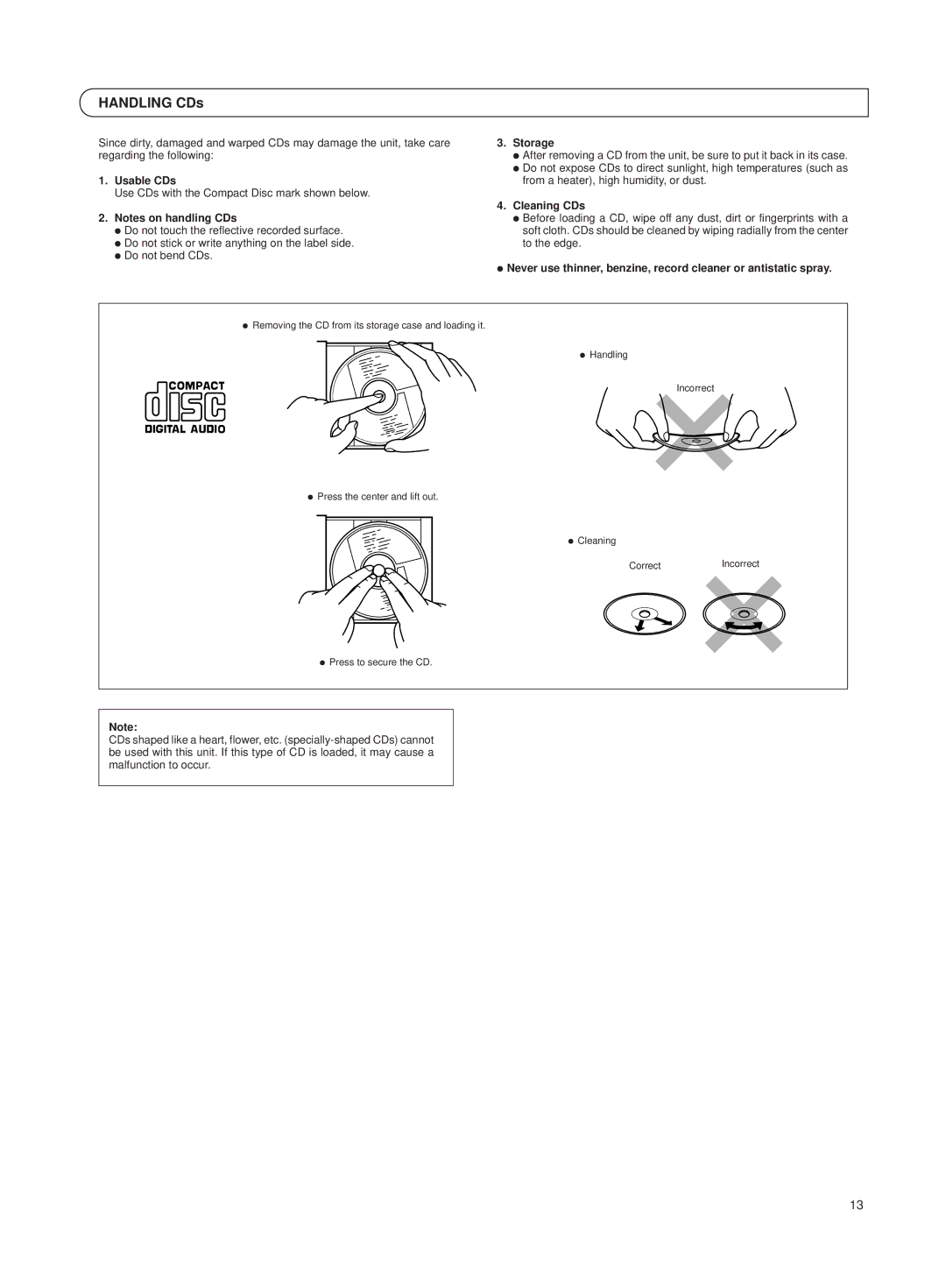 JVC RV-B550 BU/RD manual Usable CDs, Storage, Cleaning CDs 