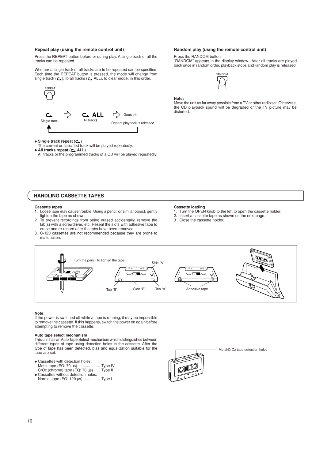 JVC RV-B550 BU/RD manual Handling Cassette Tapes, Repeat play using the remote control unit 