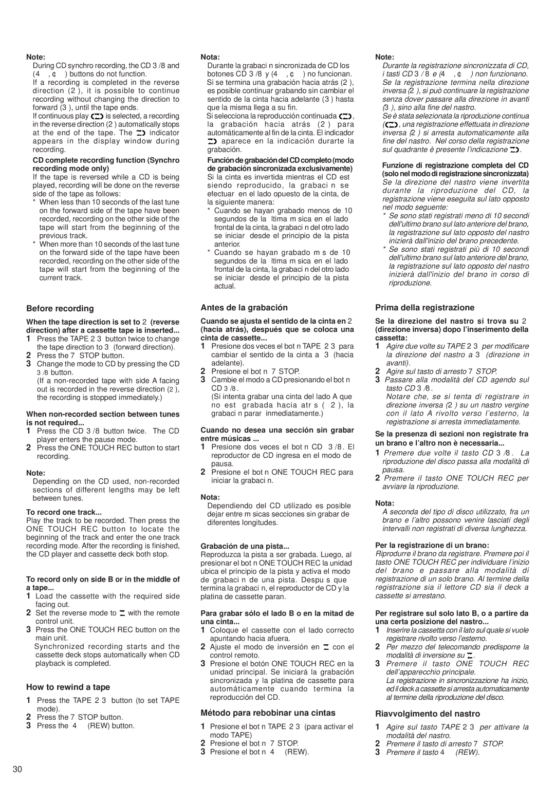 JVC RV-B70, RV-B90 manual Before recording, How to rewind a tape, Antes de la grabación, Método para rebobinar una cintas 