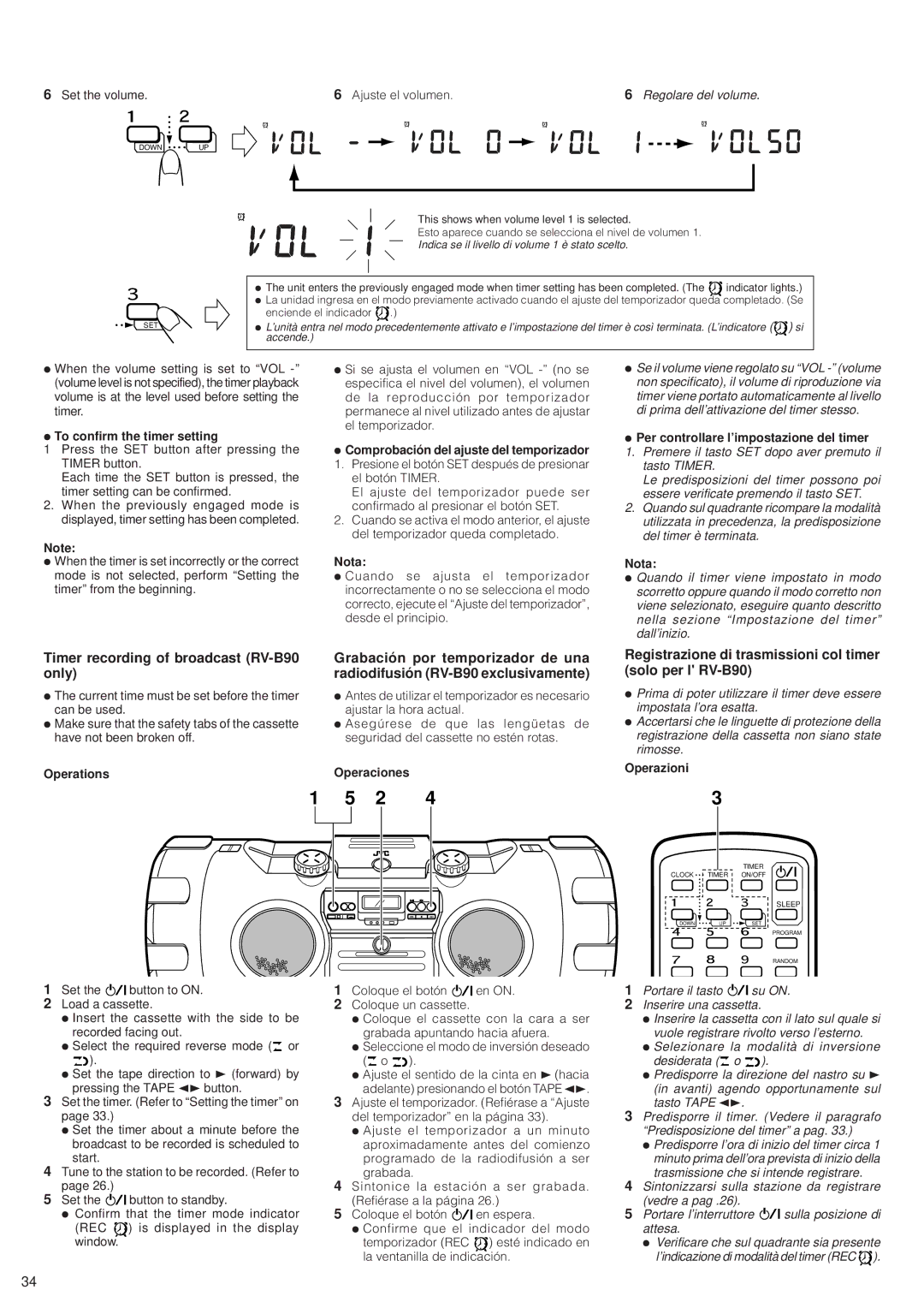 JVC RV-B70 manual Registrazione di trasmissioni col timer solo per l RV-B90 