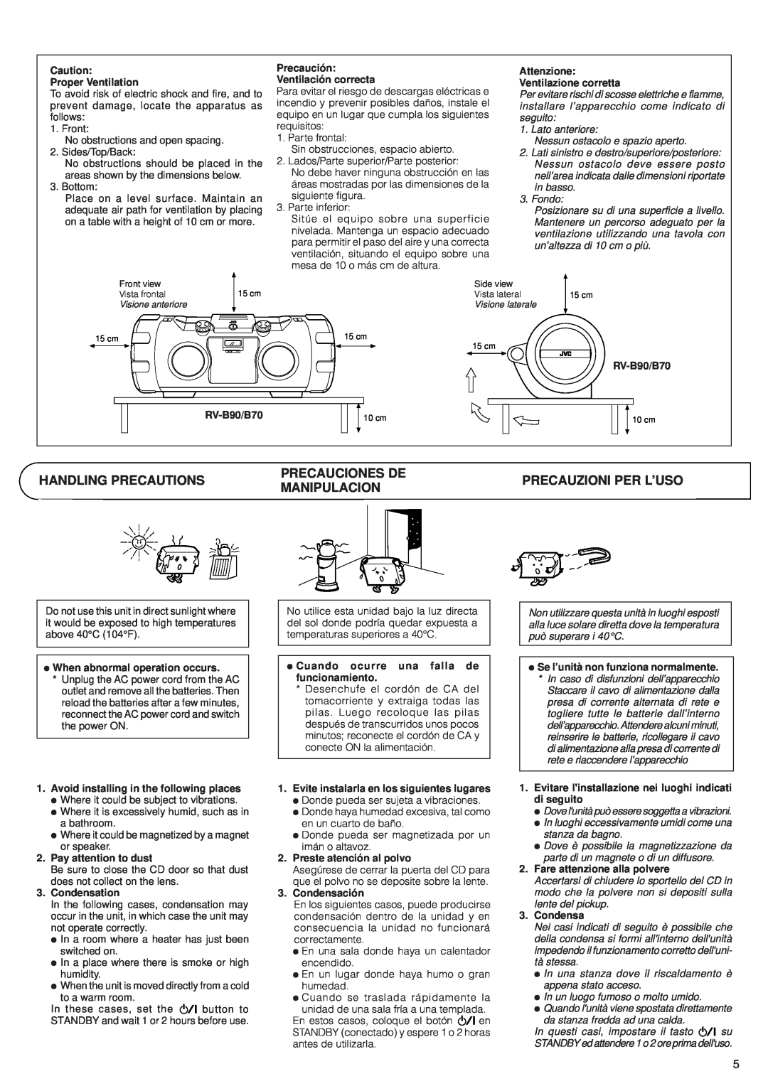 JVC RV-B90, RV-B70 manual Precauciones De 
