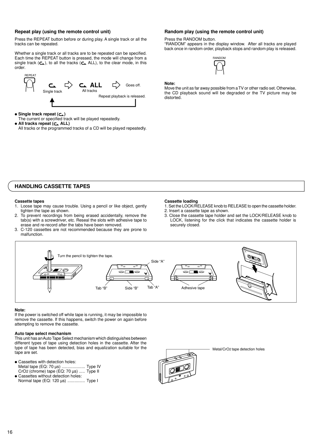 JVC RV-B99 BK/BU manual Handling Cassette Tapes, Repeat play using the remote control unit 