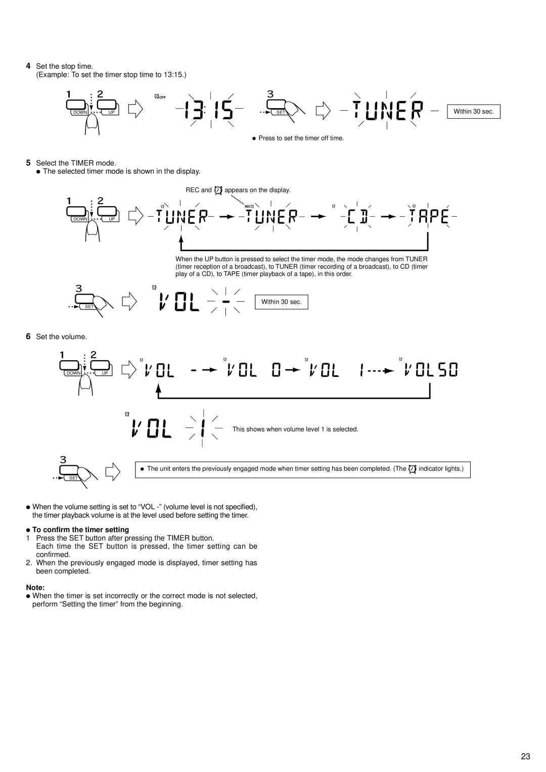 JVC RV-B99 BK/BU manual Set the volume, To confirm the timer setting 