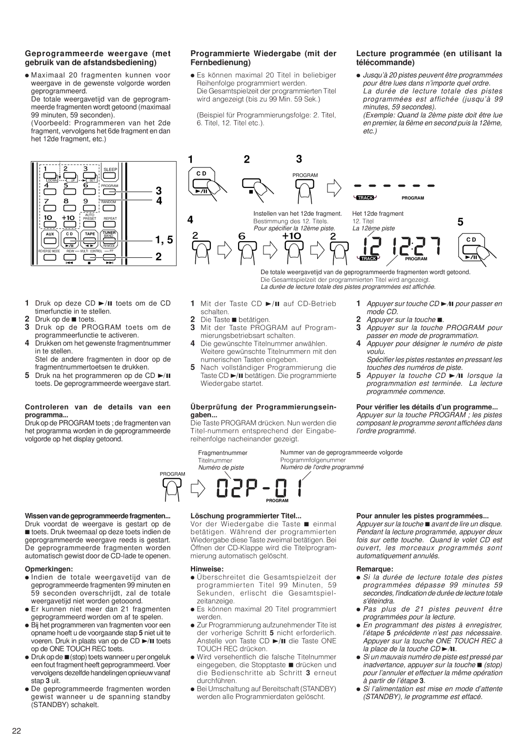 JVC RV-B99 BK/BU manual Programmierte Wiedergabe mit der Fernbedienung, Lecture programmée en utilisant la télécommande 