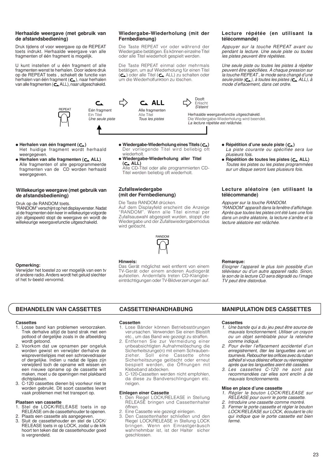 JVC RV-B99 BK/BU manual Behandelen VAN Cassettes, Cassettenhandhabung, Manipulation DES Cassettes 