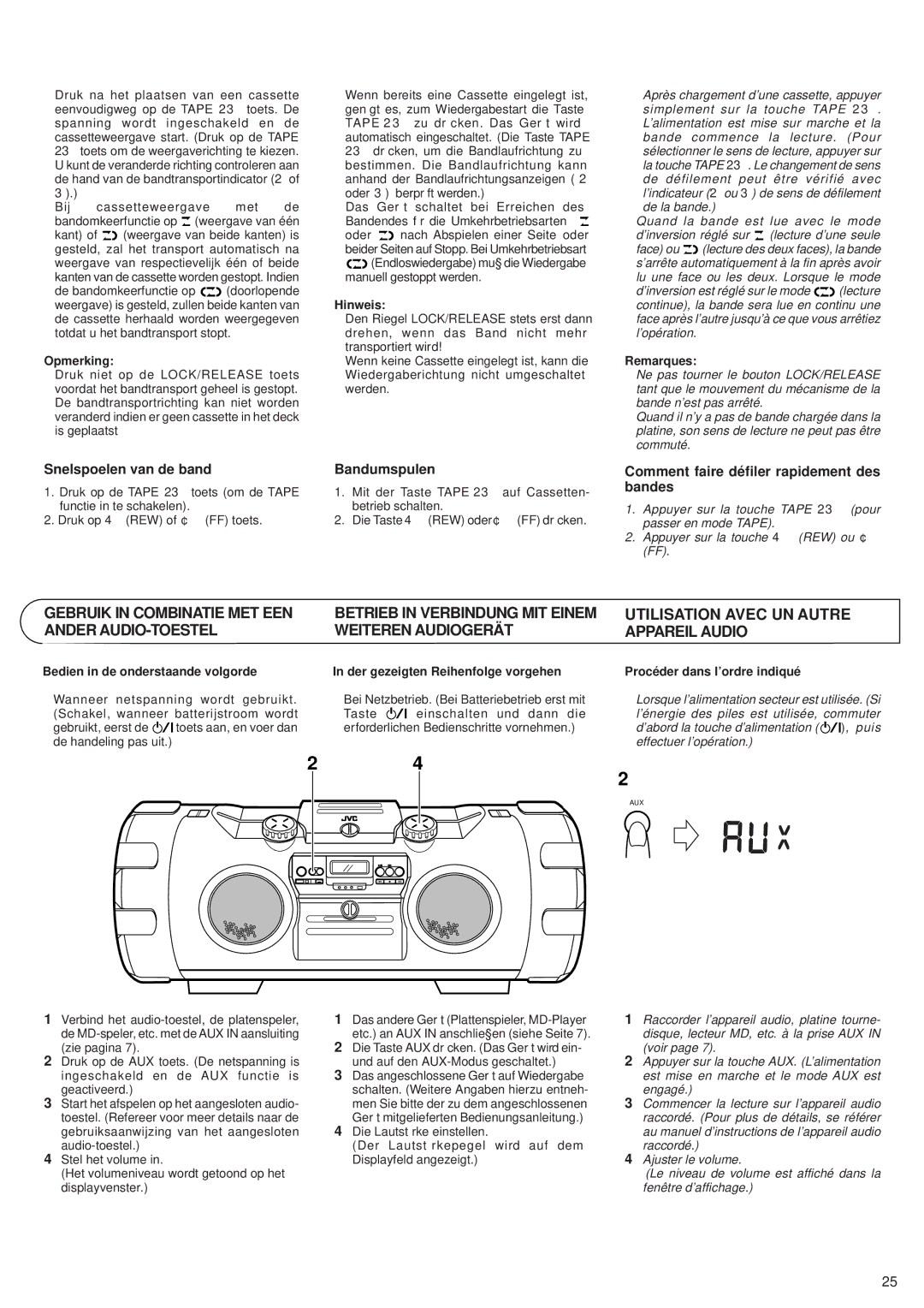 JVC RV-B99 BK/BU Gebruik in Combinatie MET EEN Ander AUDIO-TOESTEL, Betrieb in Verbindung MIT Einem Weiteren Audiogerät 