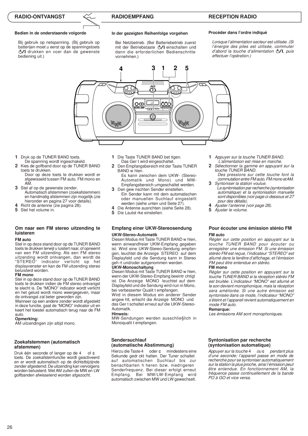 JVC RV-B99 BK/BU manual RADIO-ONTVANGST Radioempfang Reception Radio 