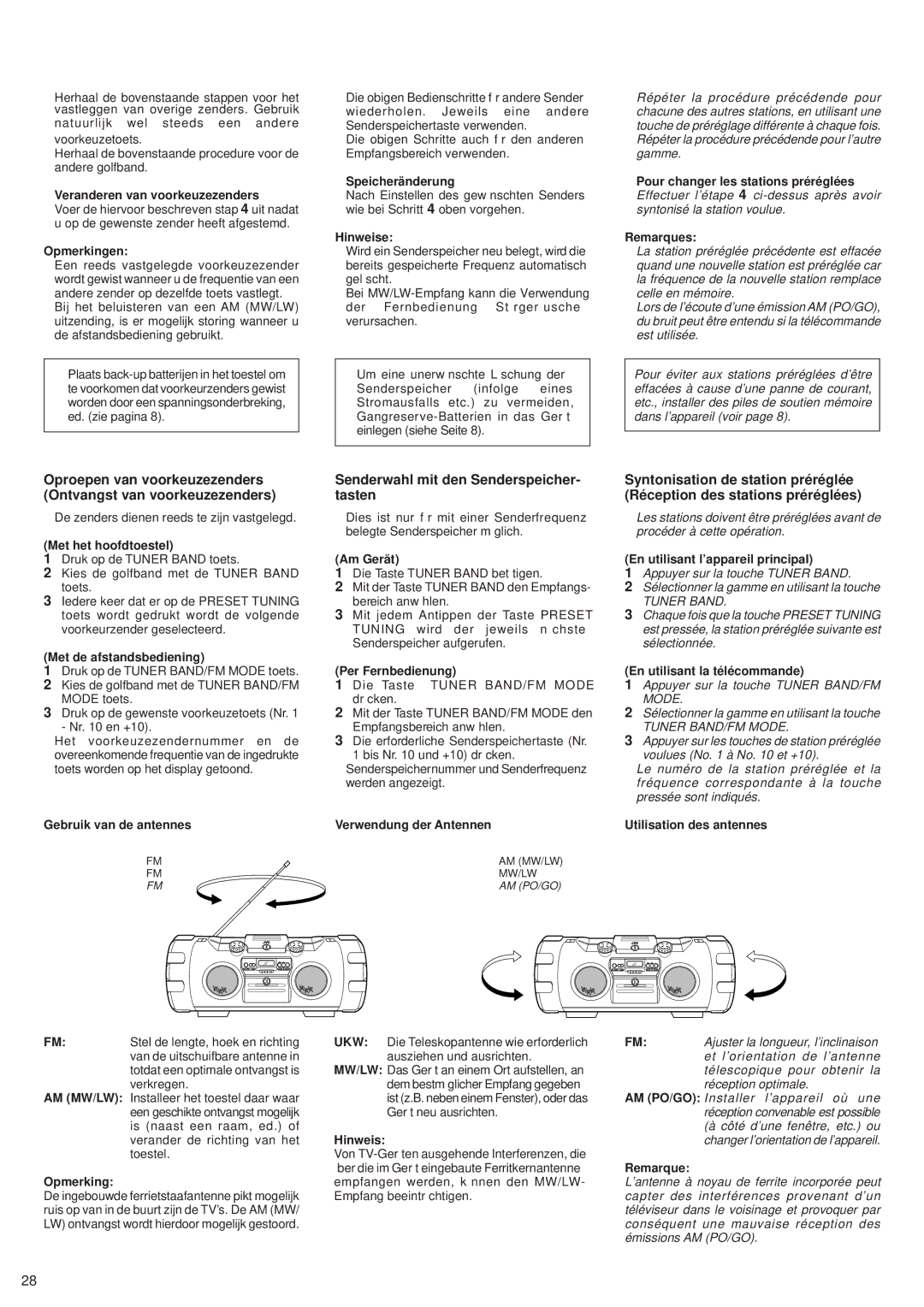 JVC RV-B99 BK/BU manual Senderwahl mit den Senderspeicher- tasten 