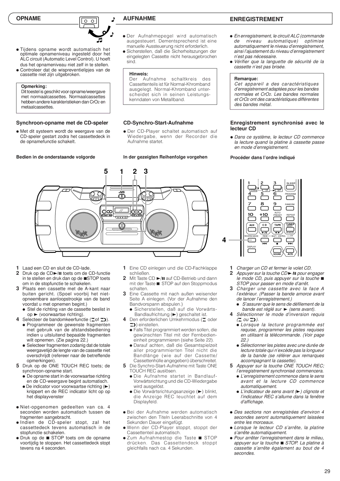 JVC RV-B99 BK/BU manual Opname, Aufnahme, Enregistrement 