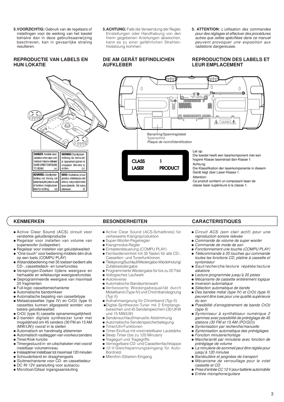 JVC RV-B99 BK/BU manual Kenmerken Besonderheiten Caracteristiques 