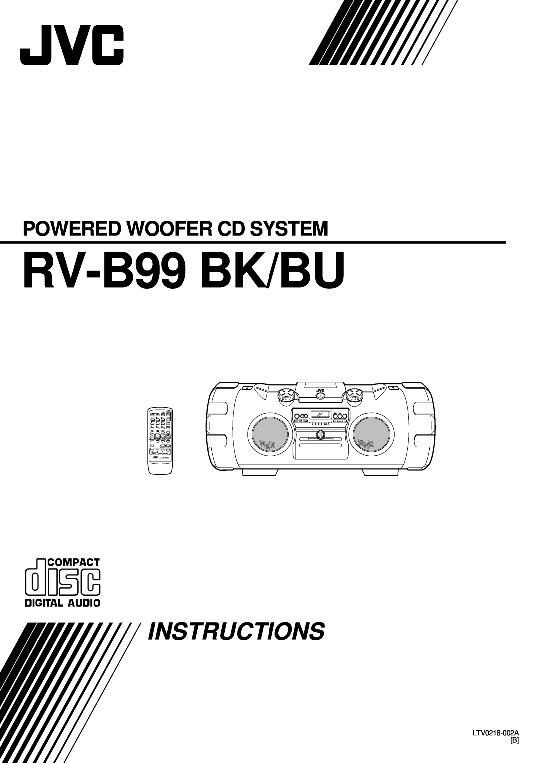 JVC RV-B99 BK/BU manual RV-B99BK/BU, Instructions, Powered Woofer Cd System, Sleep, Volume, Timer Clock Timer On/Off, Tape 