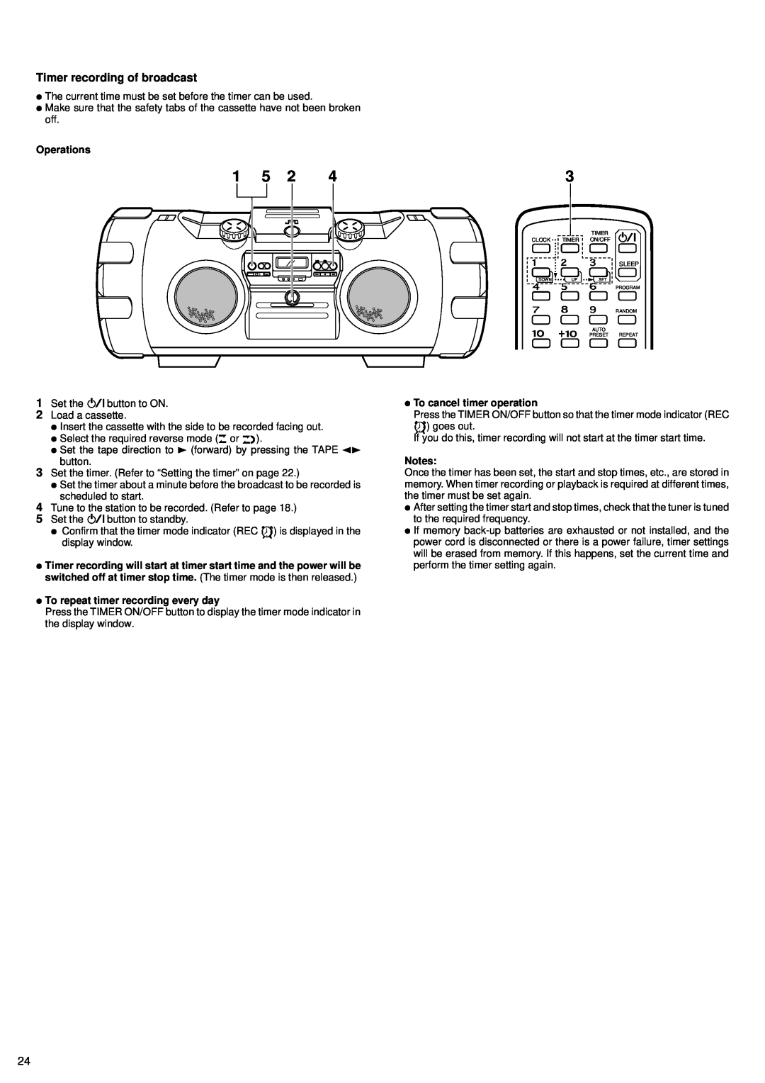 JVC RV-B99 BK/BU manual Timer recording of broadcast, Operations, ÖTo repeat timer recording every day 