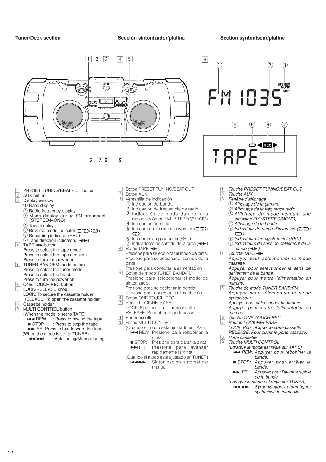 JVC RV-B99 manual Stop, Press to stop the tape 