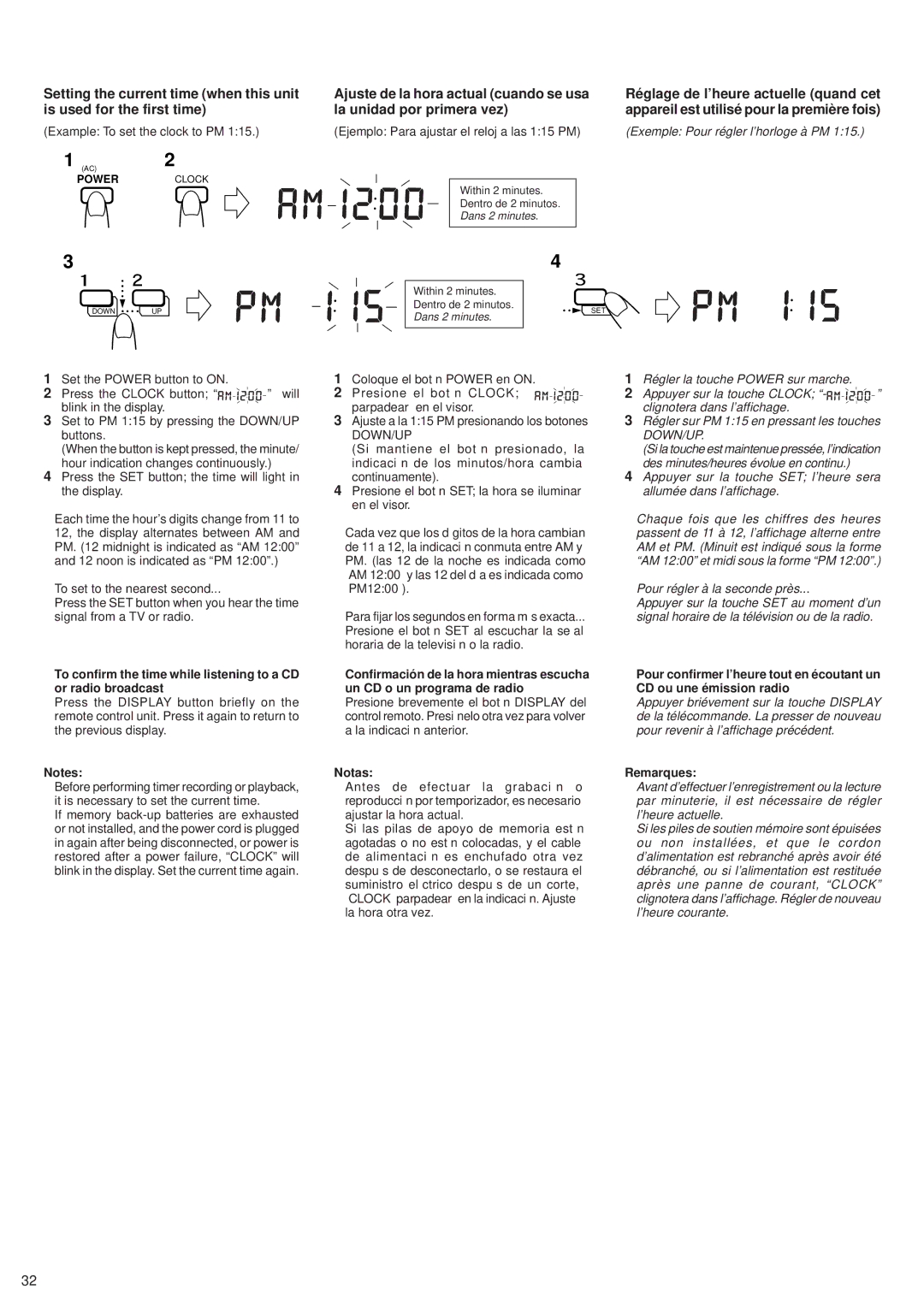 JVC RV-B99 manual Pour régler à la seconde près, Or radio broadcast 