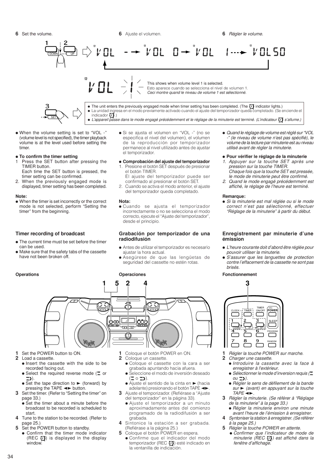 JVC RV-B99 manual Timer recording of broadcast, Grabación por temporizador de una radiodifusión 