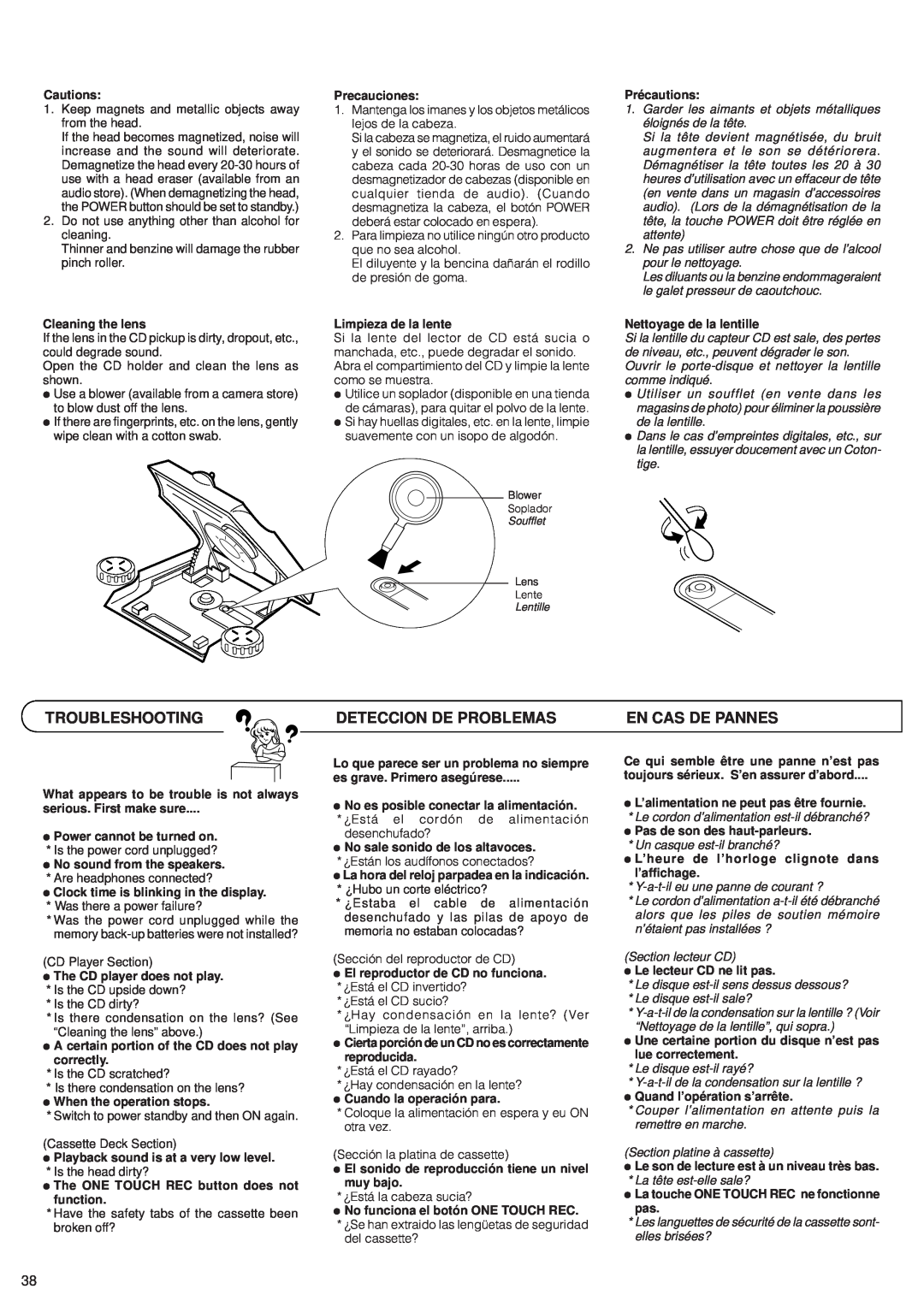 JVC RV-B99 manual Troubleshooting, Deteccion De Problemas, En Cas De Pannes 