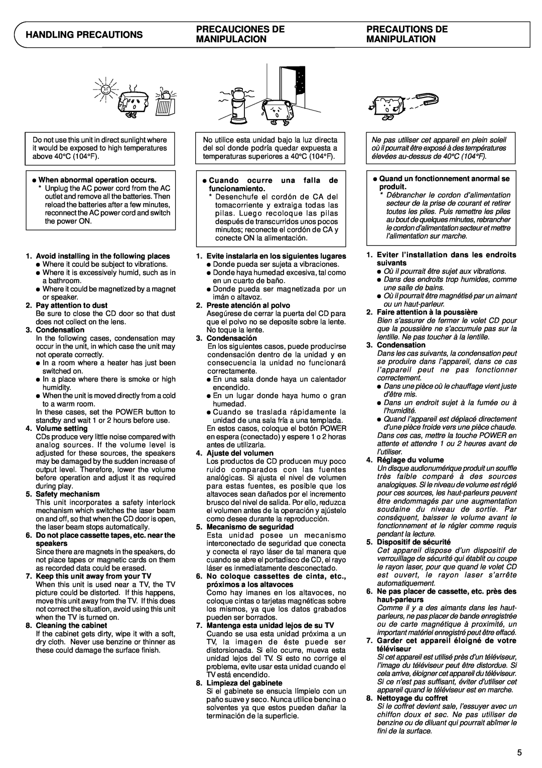 JVC RV-B99 manual Handling Precautions, Precauciones De, Precautions De, Manipulacion, Manipulation 