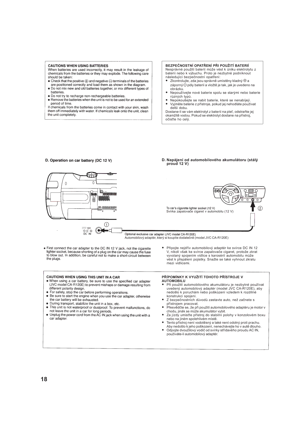 JVC RV-B99BK manual Napájení od automobilového akumulátoru stálý proud 12, Automobilu 