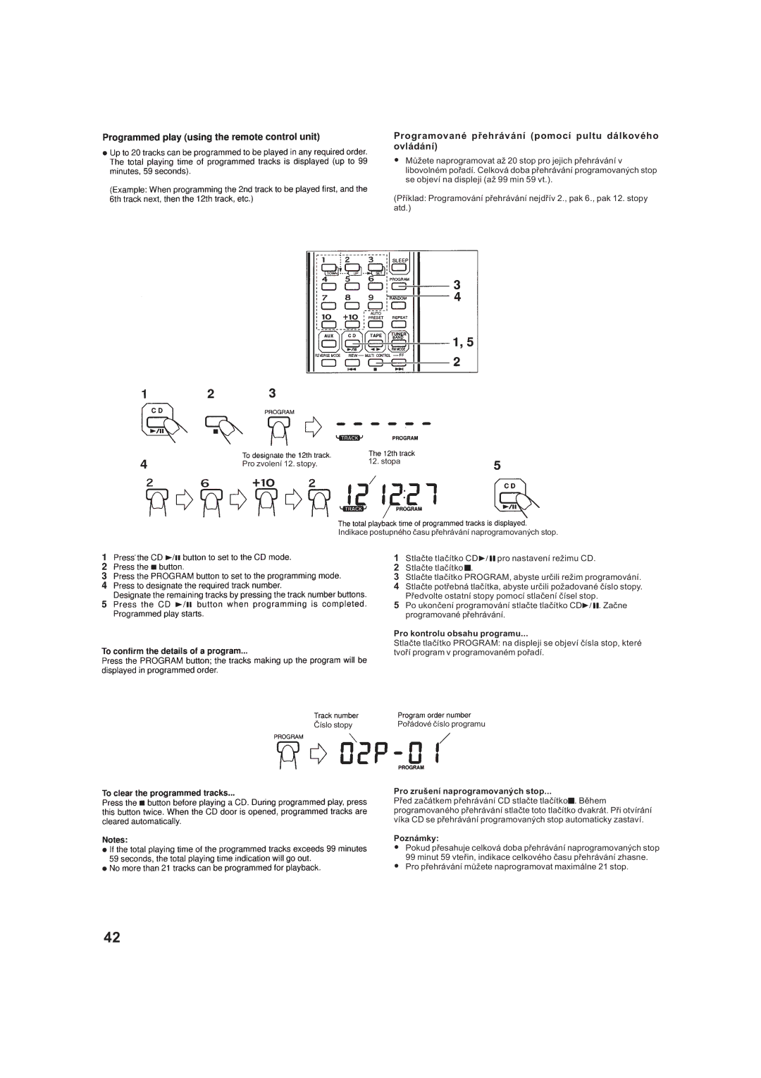 JVC RV-B99BK manual Programované pøehrávání pomocí pultu dálkového ovládání 