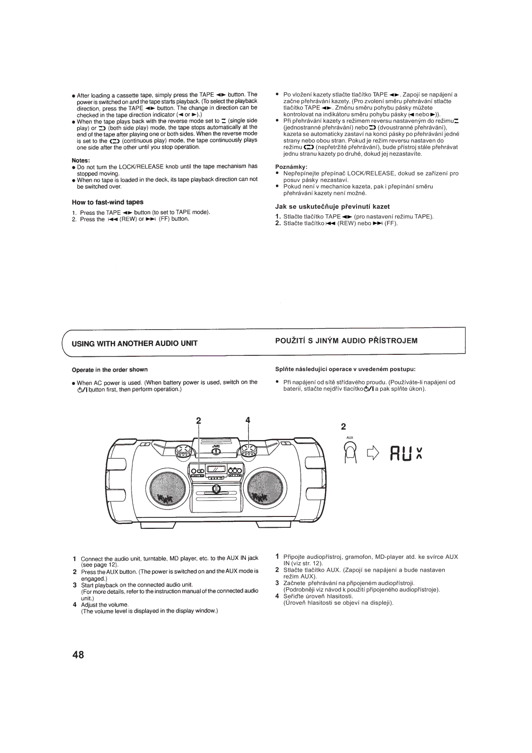 JVC RV-B99BK manual POUŽITå S Jiným Audio PØåSTROJEM, Jak se uskuteèòuje pøevinutí kazet 