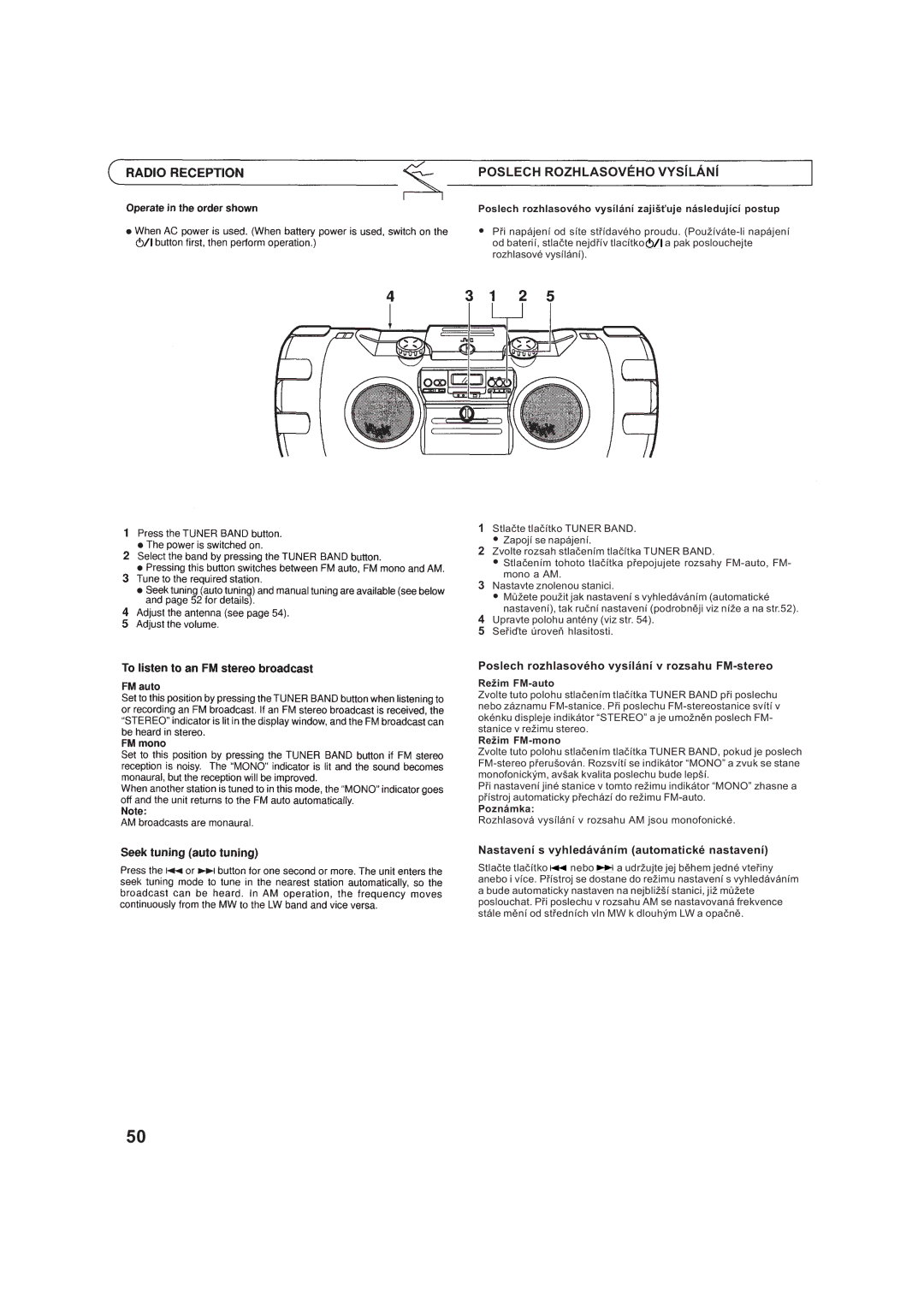 JVC RV-B99BK manual Poslech Rozhlasového VYSåLÁNå, Poslech rozhlasového vysílání v rozsahu FM-stereo 