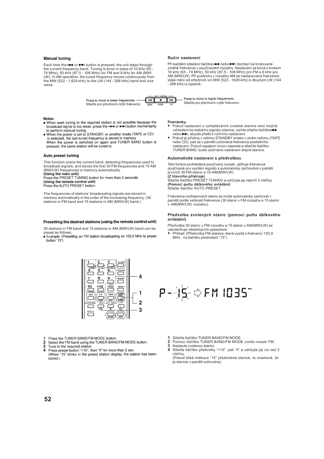 JVC RV-B99BK manual Ruèní nastavení, Automatické nastavení s pøedvolbou 