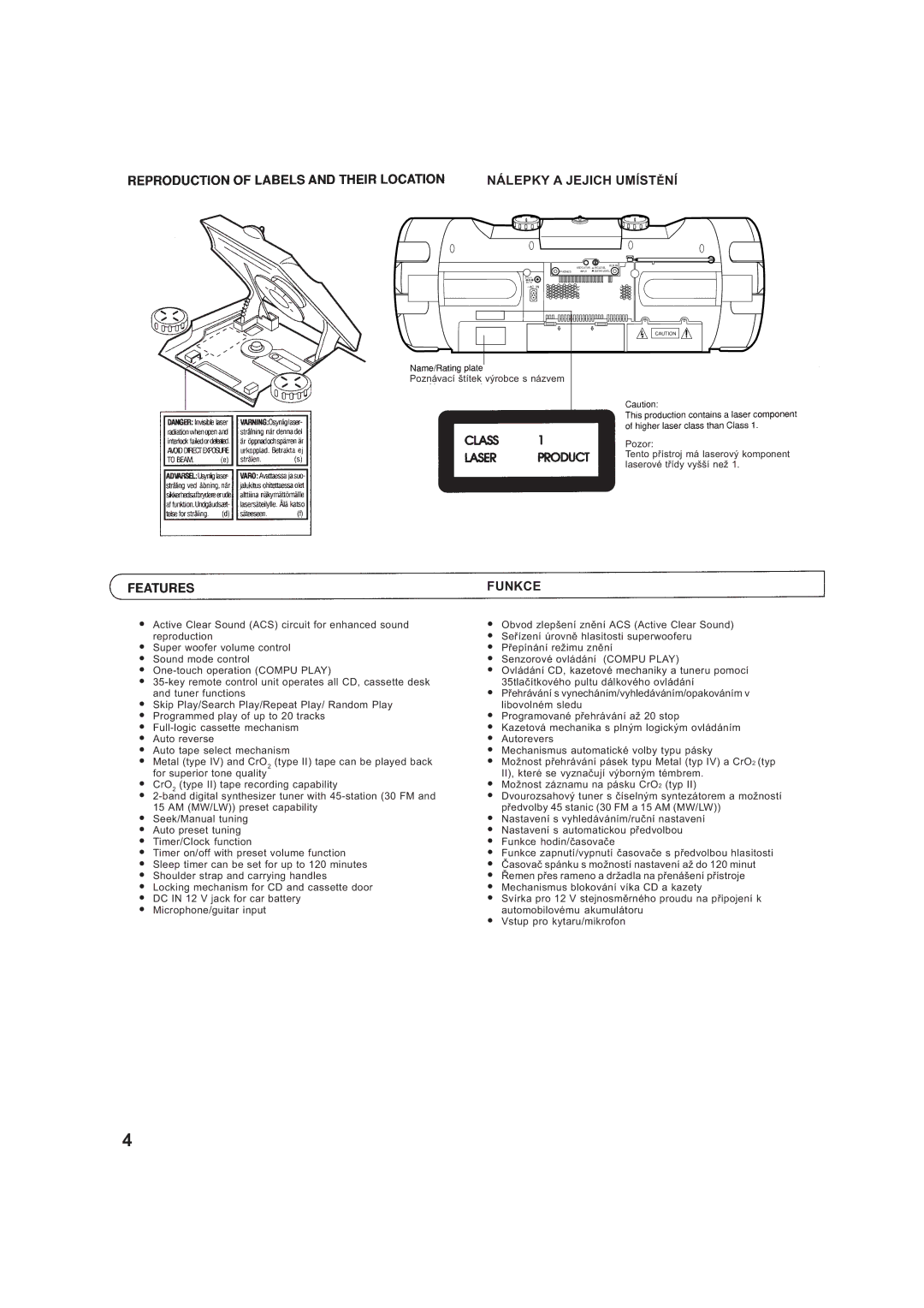 JVC RV-B99BK manual Nálepky a Jejich UMåSTÌNå, Funkce 