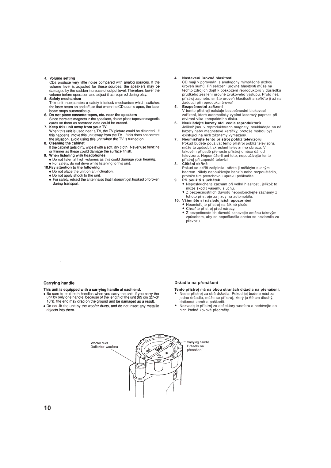 JVC RV-B99BK manual Držadlo na pøenášení 