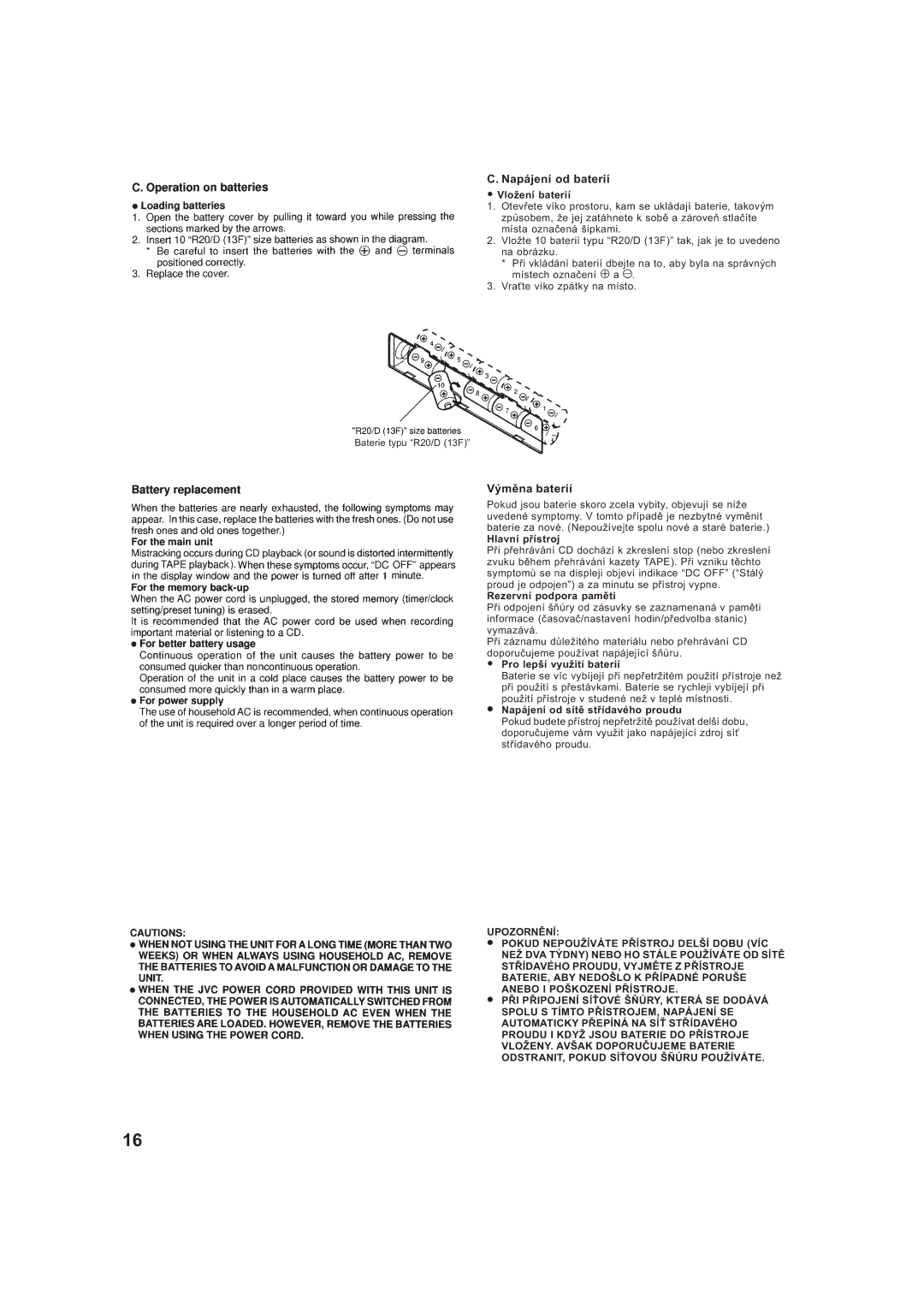 JVC RV-B99BK manual Napájení od baterií, Výmìna baterií 