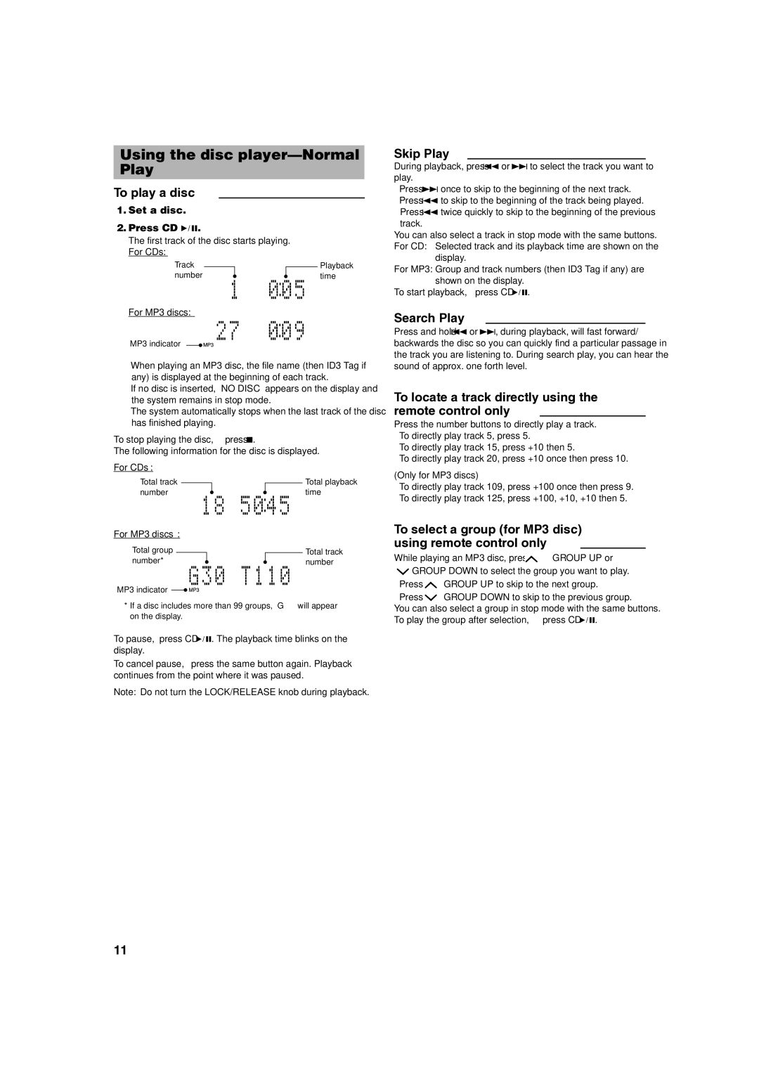 JVC RV-NB1 manual Using the disc player-Normal Play 