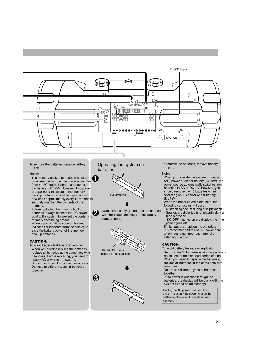 JVC RV-NB1 manual Operating the system on batteries, To remove the batteries, remove battery 3 first 