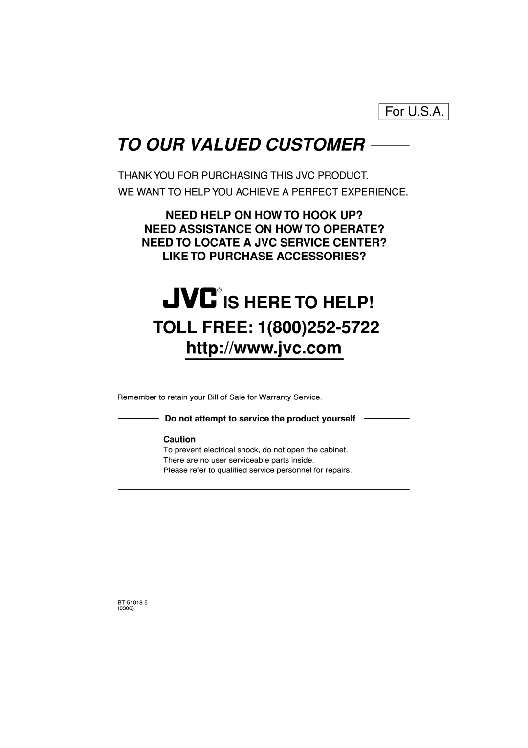 JVC RV-NB20W, RV-NB20B manual For U.S.A 