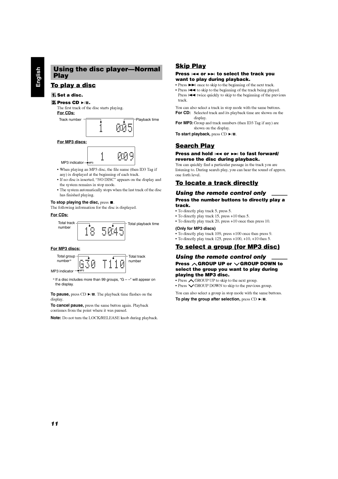 JVC RV-NB20W, RV-NB20B manual Using the disc player-Normal, Play, Set a disc Press CD 