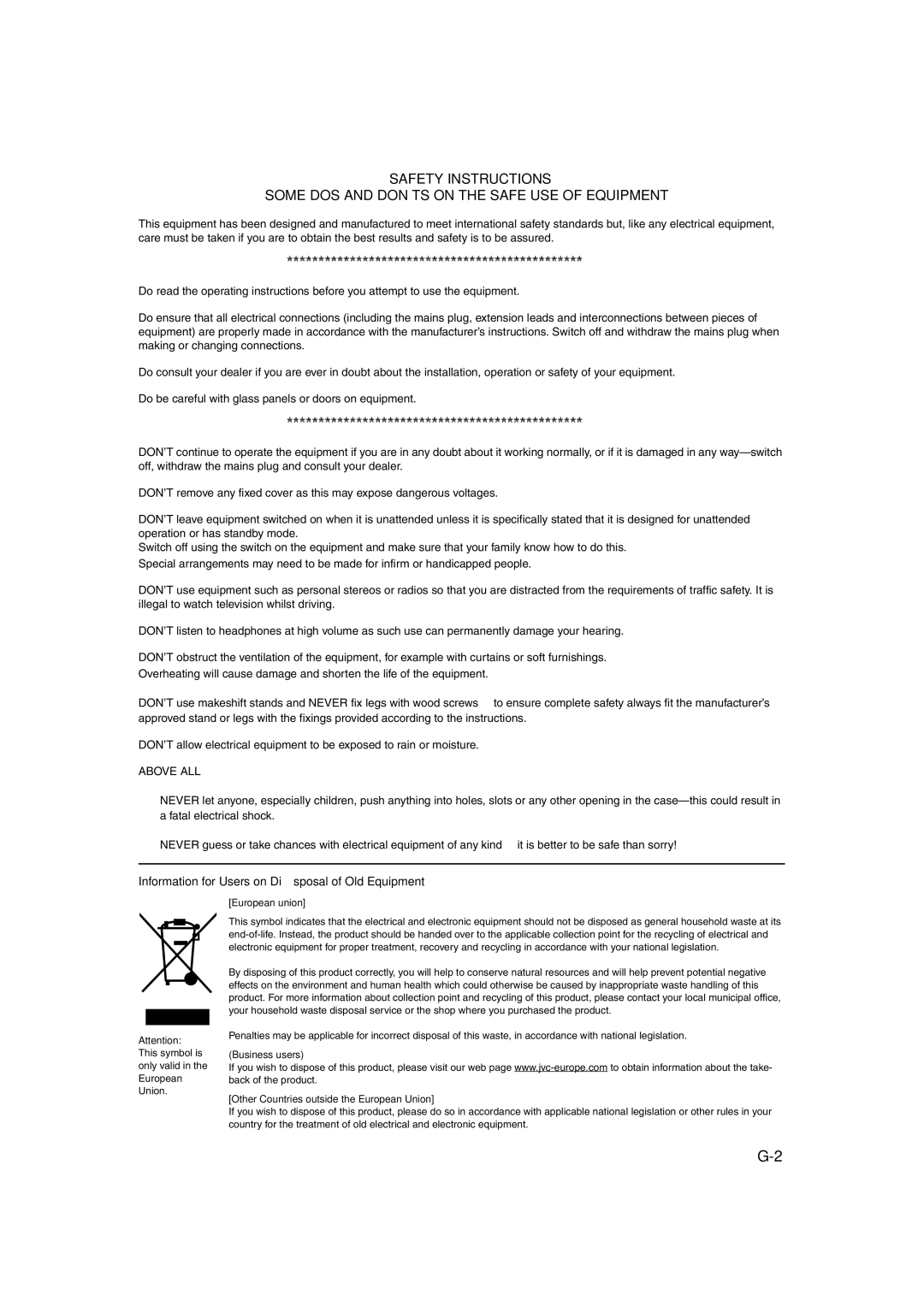 JVC RV-NB20B, RV-NB20W manual Information for Users on Disposal of Old Equipment, Above ALL 