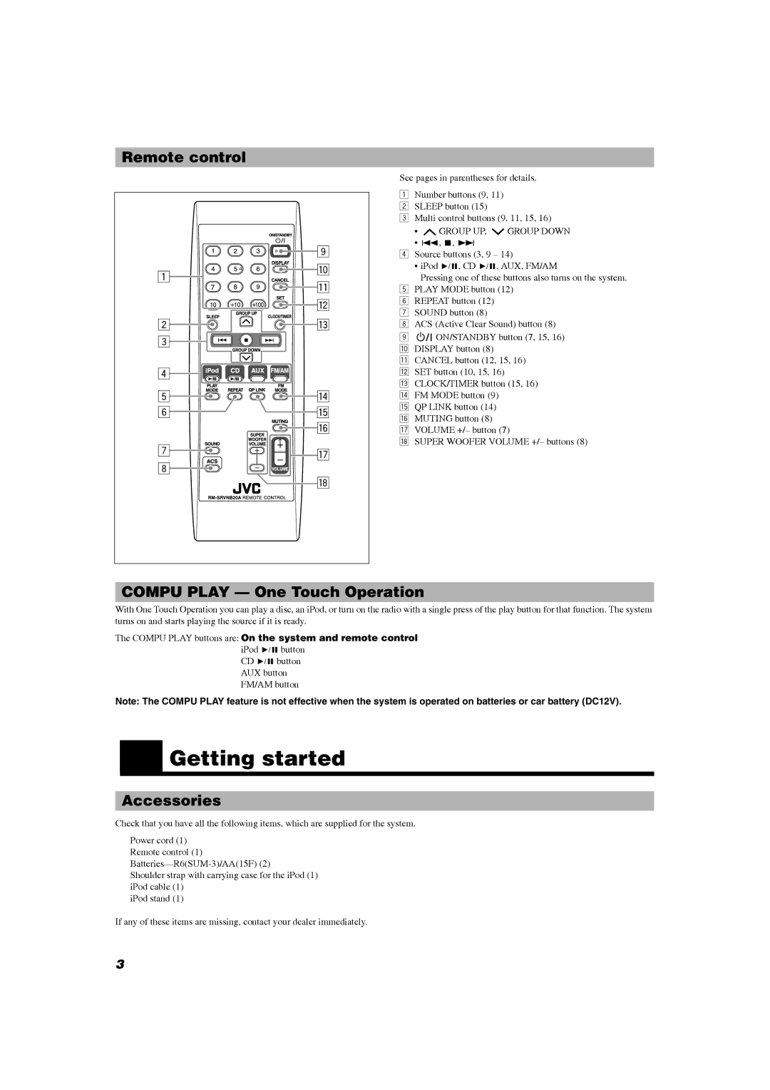 JVC RV-NB20W, RV-NB20B manual „ Getting started 